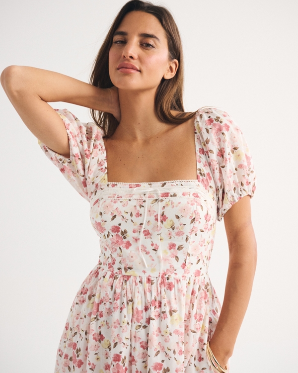 A&F Emerson Puff Sleeve Midi Dress, Pink Floral view 2