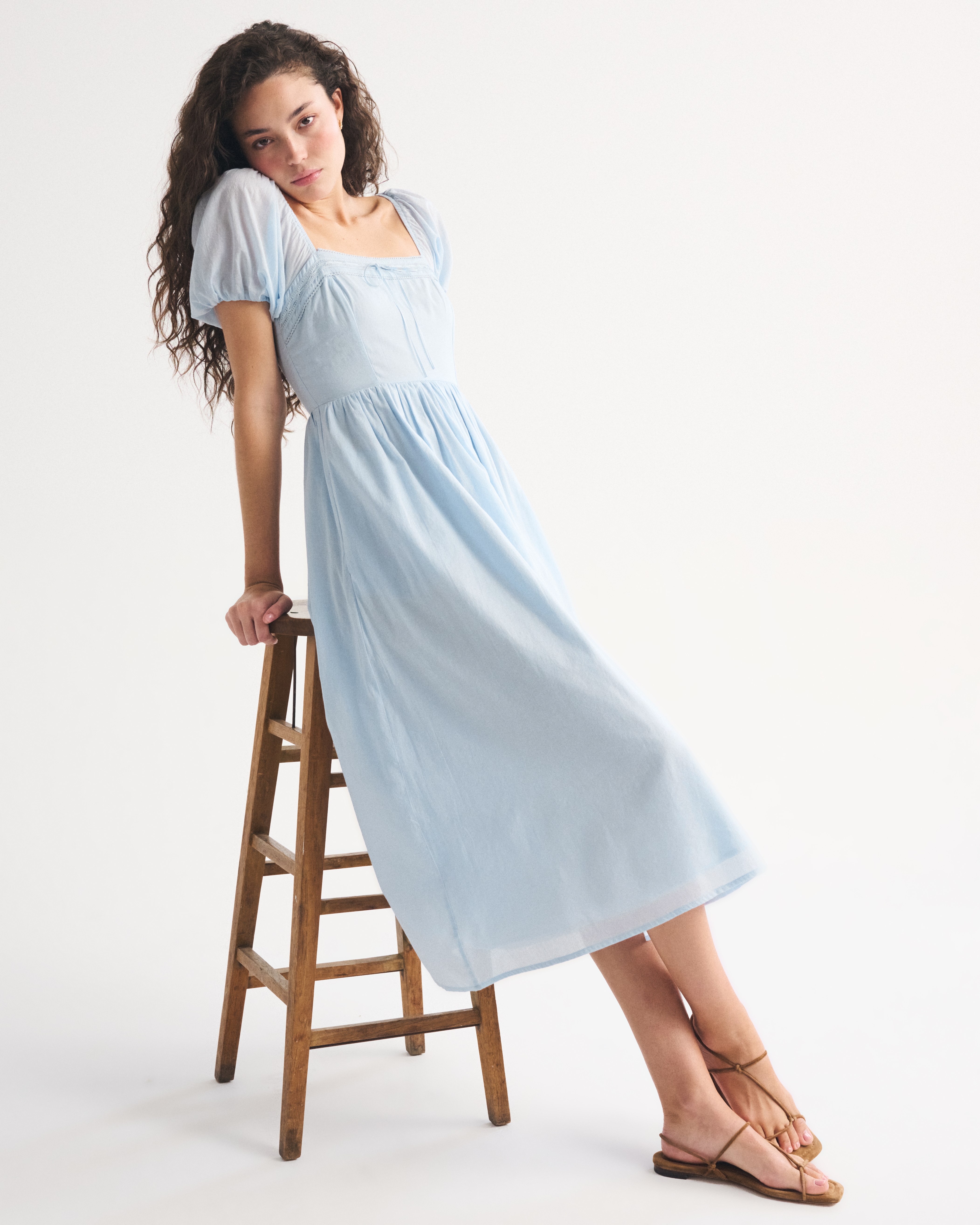 A&F Emerson Puff Sleeve Midi Dress - Blue Floral