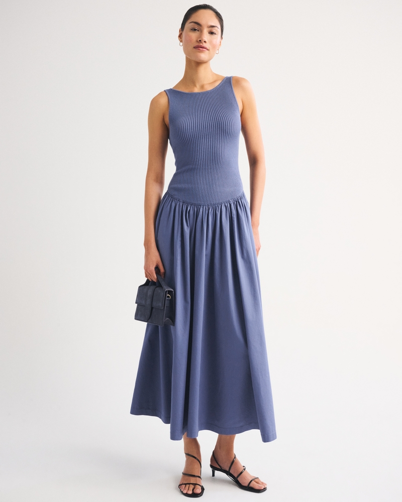 Mixed Fabric High-Neck Maxi Dress - thumbnail 2