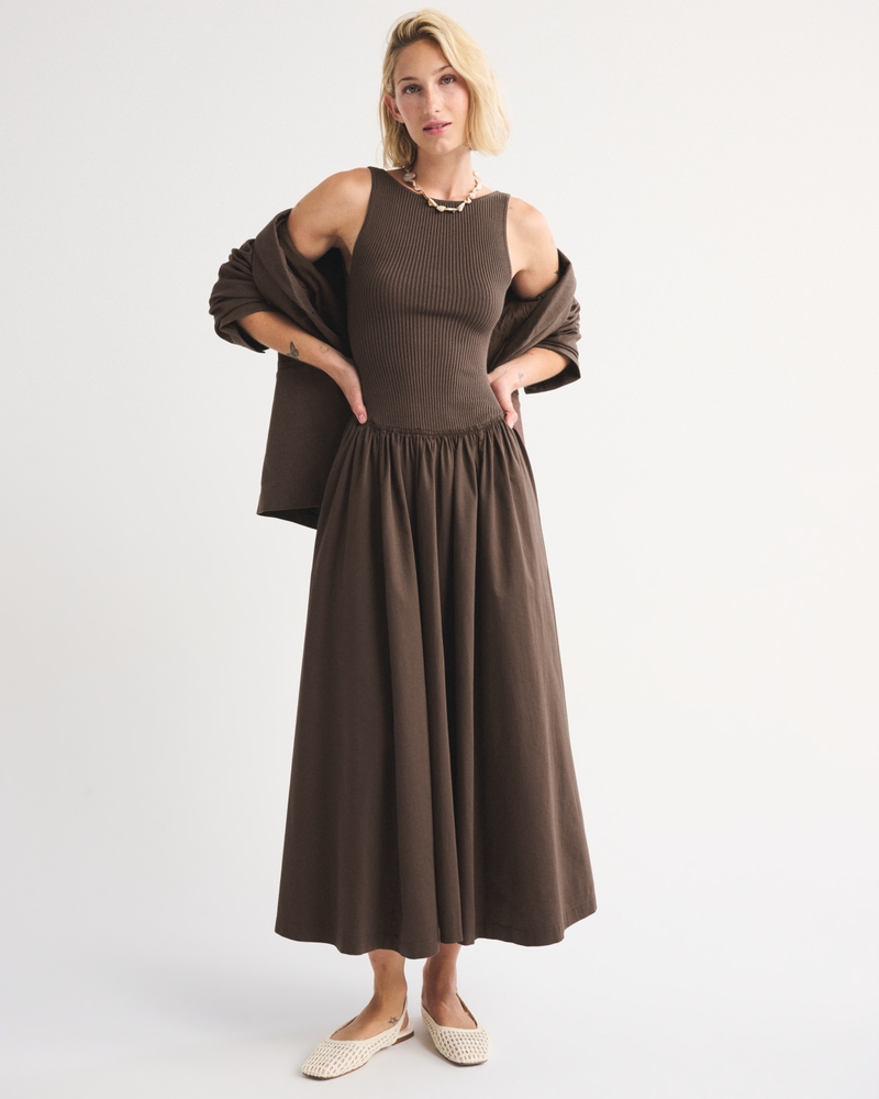 Mixed Fabric High-Neck Maxi Dress - thumbnail 6