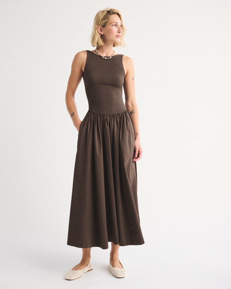 Mixed Fabric High-Neck Maxi Dress - thumbnail 7