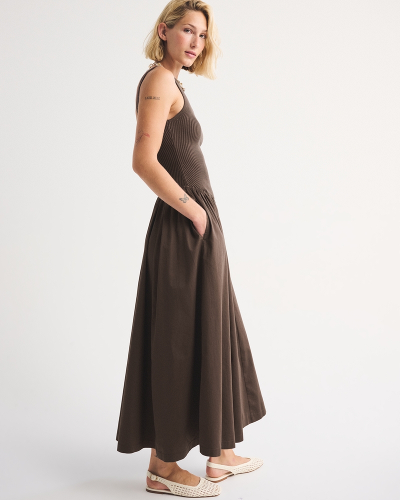 Mixed Fabric High-Neck Maxi Dress - thumbnail 8