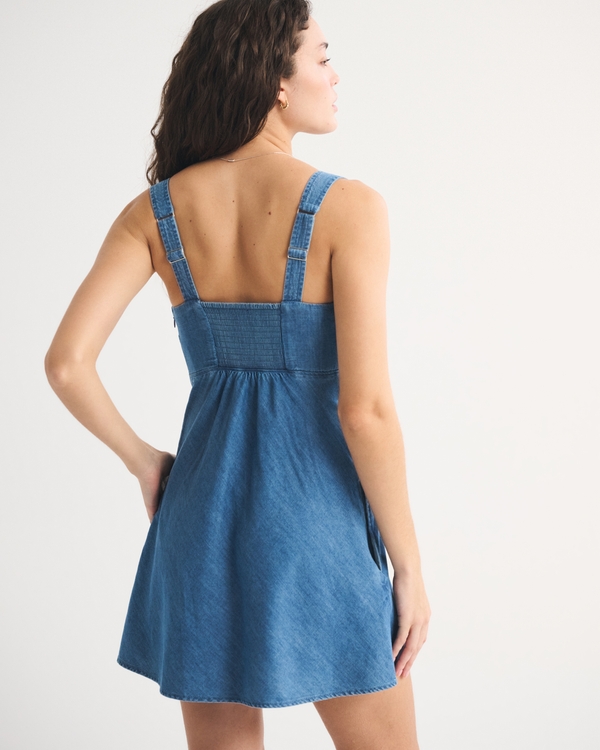 fitted chambray dress Martha Embroidered Chambray Dress Blue / S