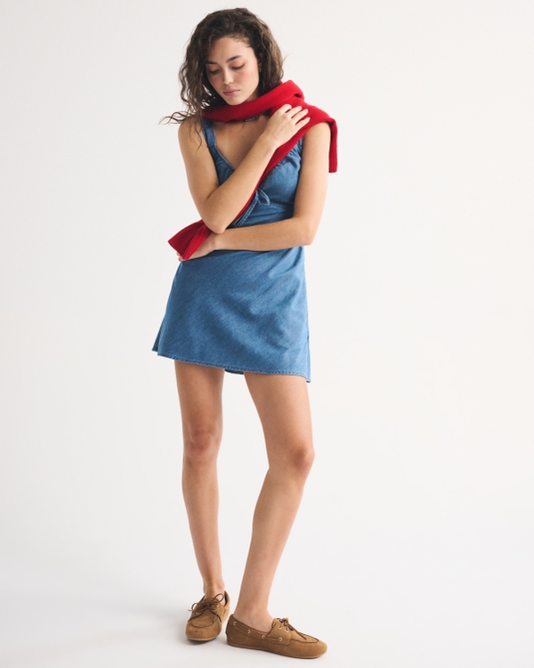 Women's Bra-Free Tie-Front Chambray Mini Dress | Women's Dresses &  Jumpsuits | Abercrombie.com