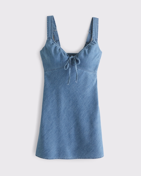 Women's Bra-Free Tie-Front Chambray Mini Dress in Medium Wash | Size S | Abercrombie & Fitch