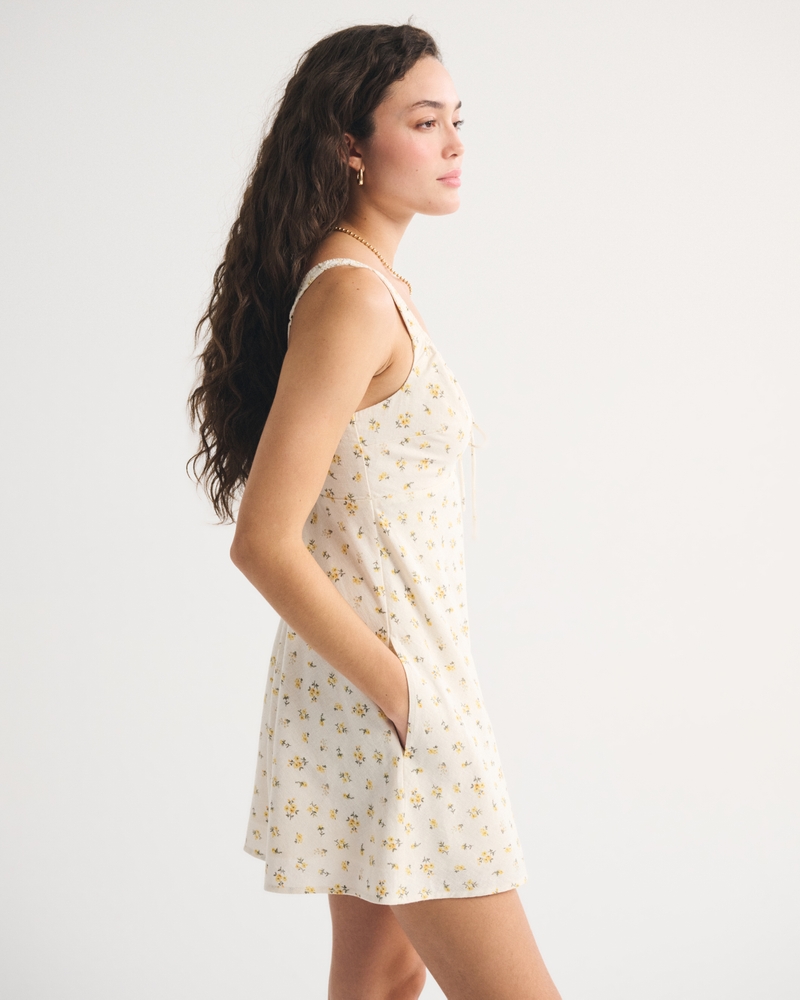 Bra-Free Tie-Front Linen-Blend Mini Dress - thumbnail 9