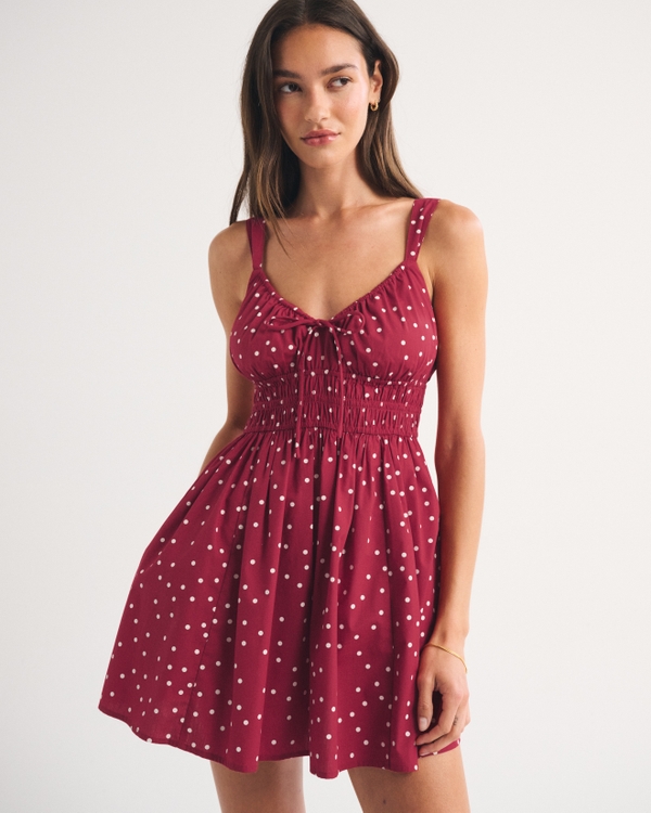 Bra-Free Smocked Tie-Front Skort, Red Dot view 1
