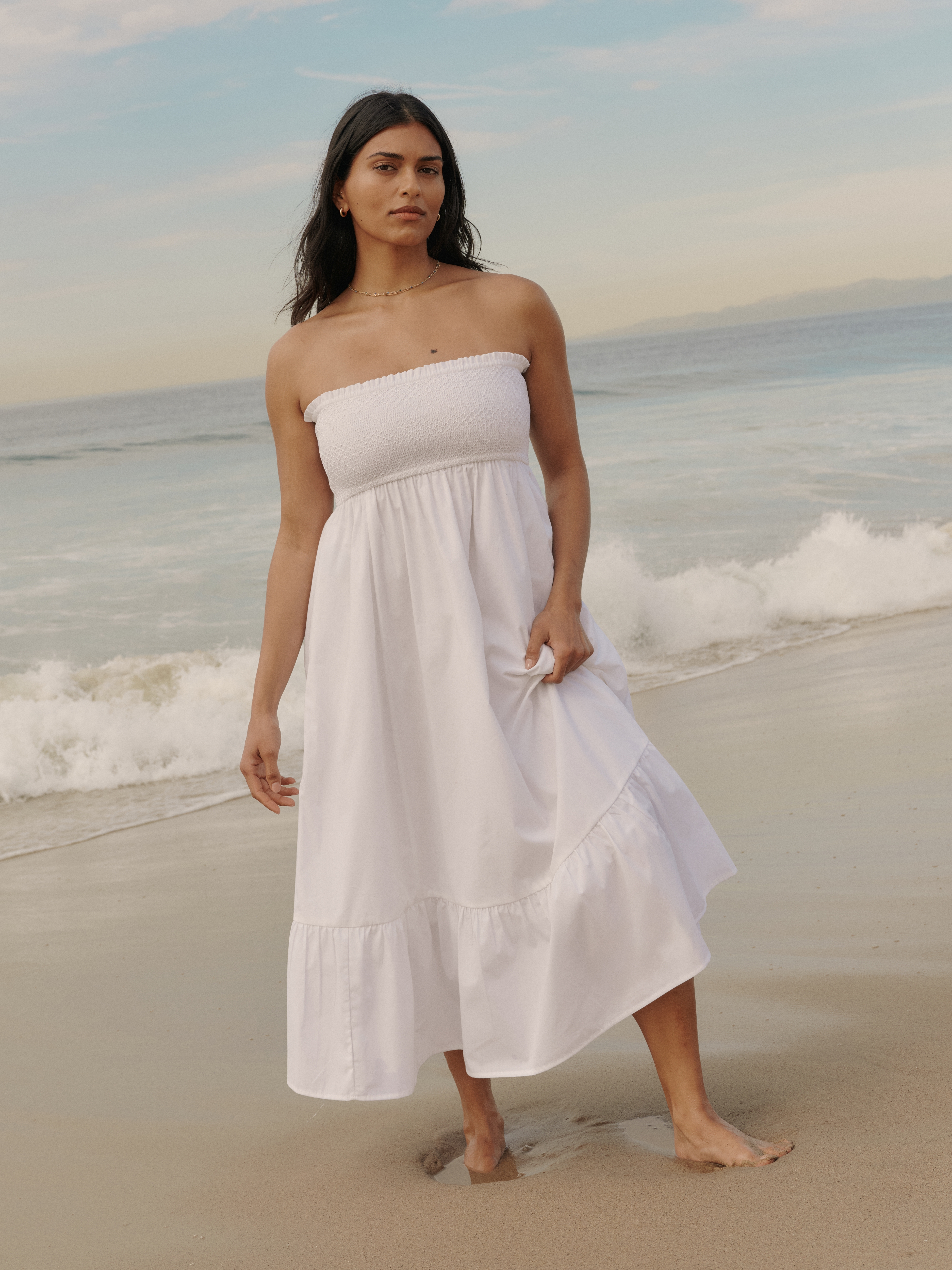 A&F Sydney Smocked Convertible Midi Dress - Light Sage Stripe