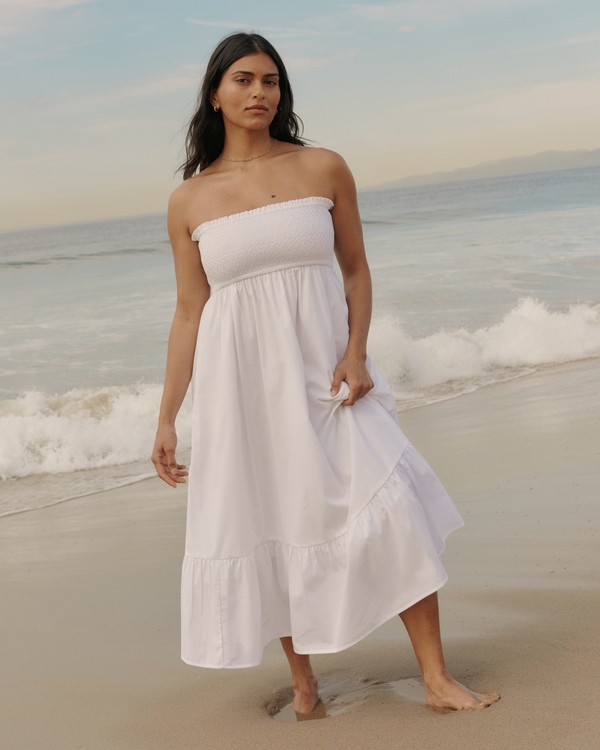 A&F Sydney Smocked Convertible Midi Dress, White view 1