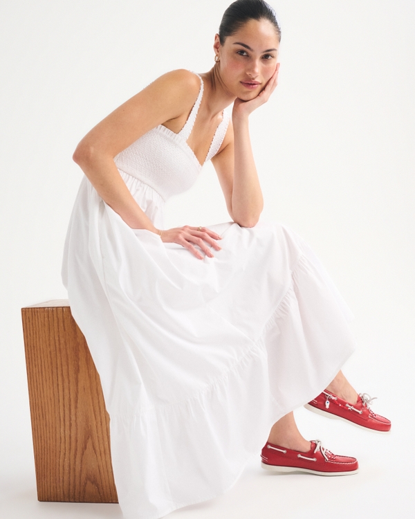 A&F Sydney Smocked Convertible Midi Dress, White view 2