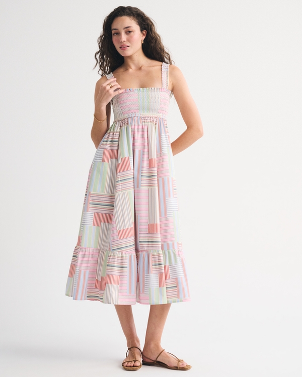 A&F Sydney Smocked Convertible Midi Dress, Peony Pattern view 1