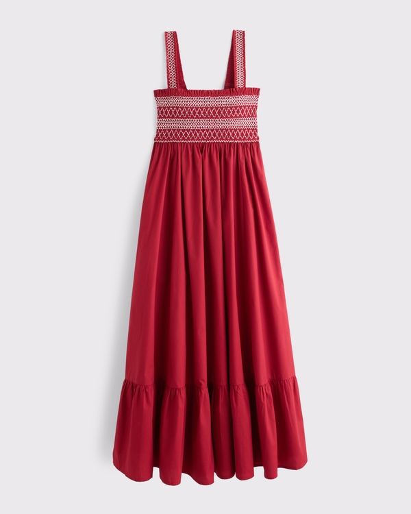 A&F Sydney Smocked Convertible Midi Dress, Red view 1