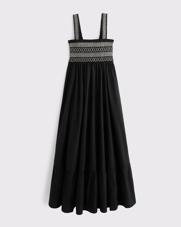 A&F Sydney Smocked Convertible Midi Dress, Black view 1