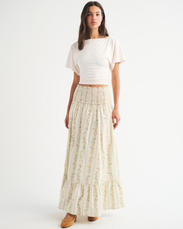 A&F Sydney Smocked Convertible Midi Dress, Yellow Floral Stripe view 2