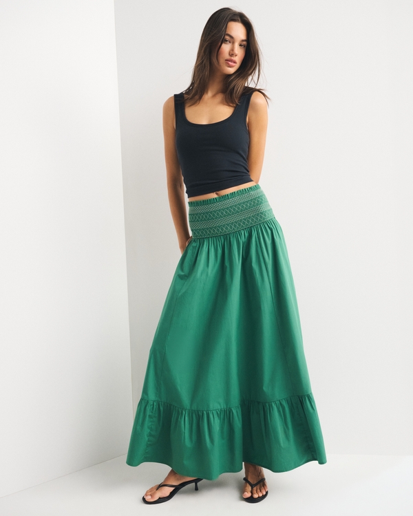 A&F Sydney Smocked Convertible Midi Dress, Pine Green view 2