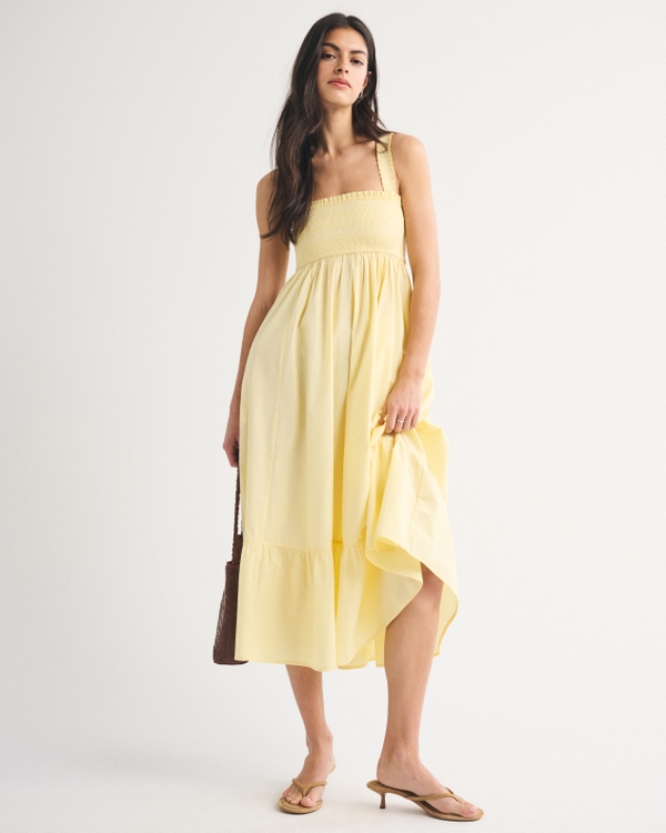 A&F Sydney Smocked Convertible Midi Dress, Pastel Yellow view 1