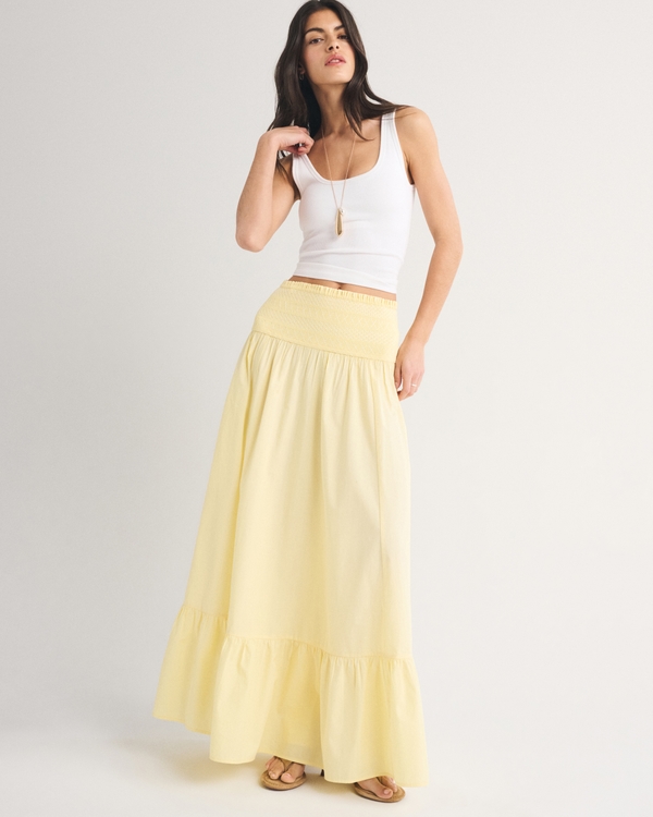 A&F Sydney Smocked Convertible Midi Dress, Pastel Yellow view 2