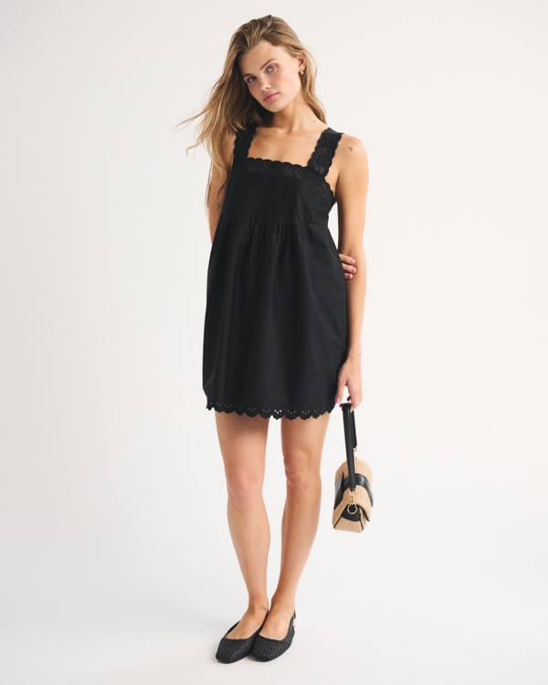 Lace-Trim Easy Mini Dress, Black view 2