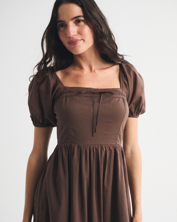 A&F Emerson Puff Sleeve Midi Dress, Brown view 2
