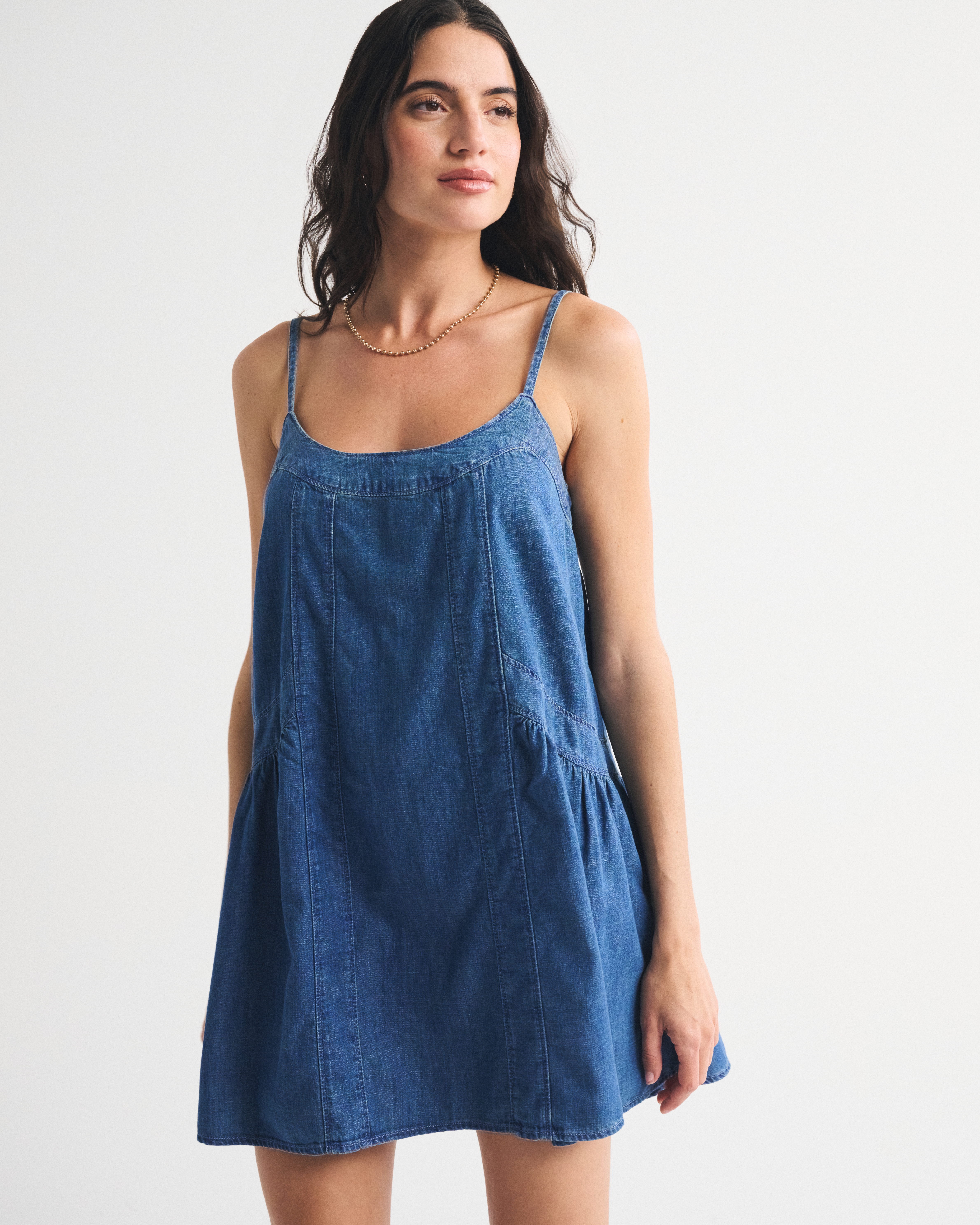 Denim Scoopneck Flowy Mini Dress - Denim