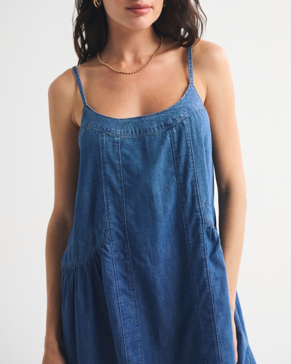 Denim Scoopneck Flowy Mini Dress, Denim view 2