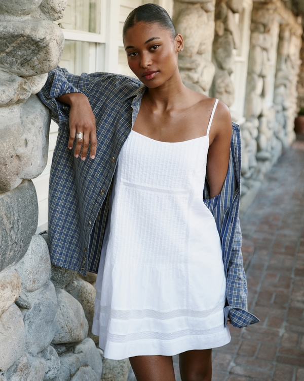 Scoopneck Flowy Mini Dress, White view 1