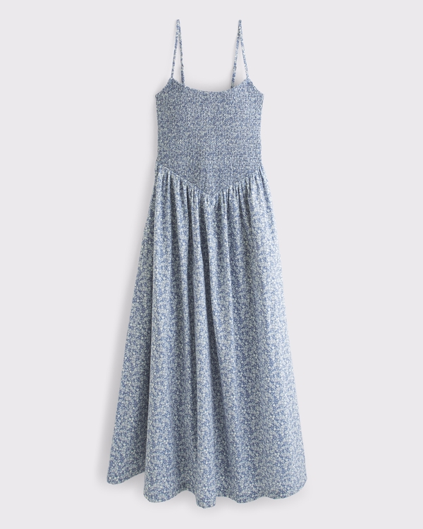Women's A&F Sydney Smocked Dipped-Waist Midi Dress | Women's