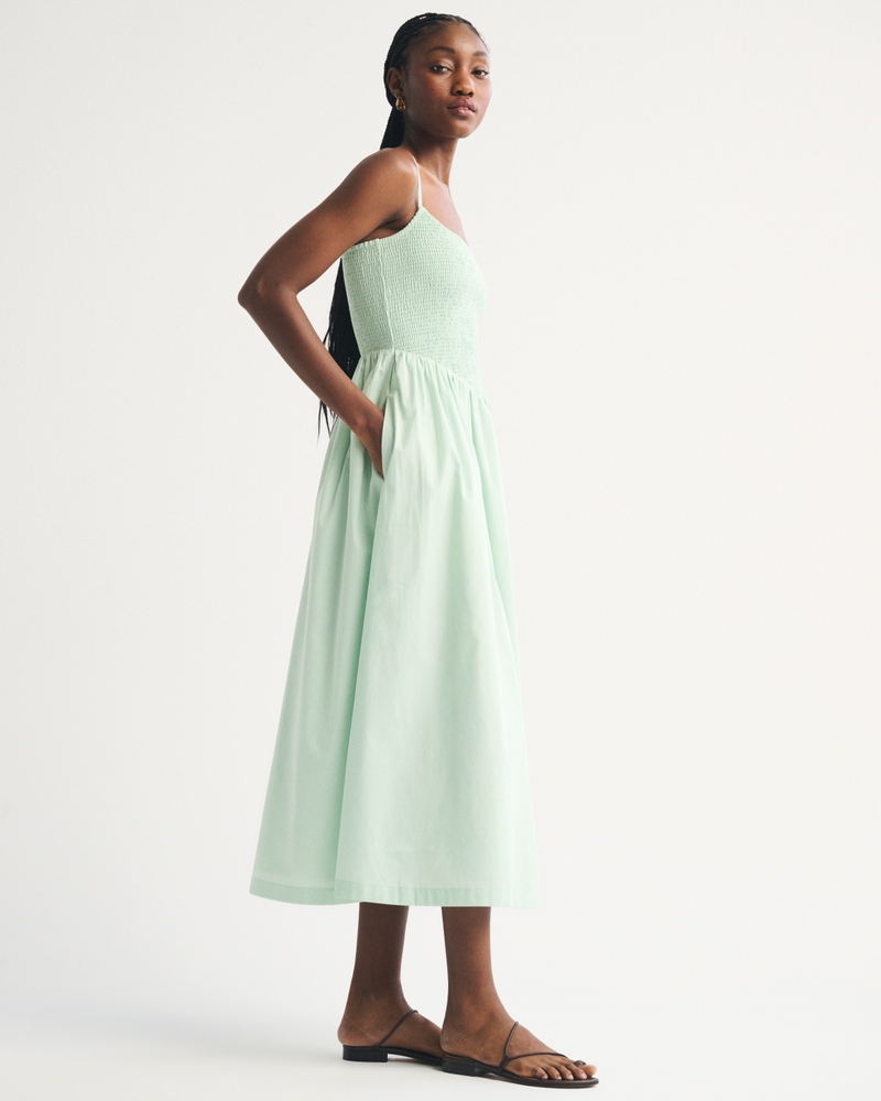 Women's A&F Sydney Smocked Dipped-Waist Midi Dress | Women's