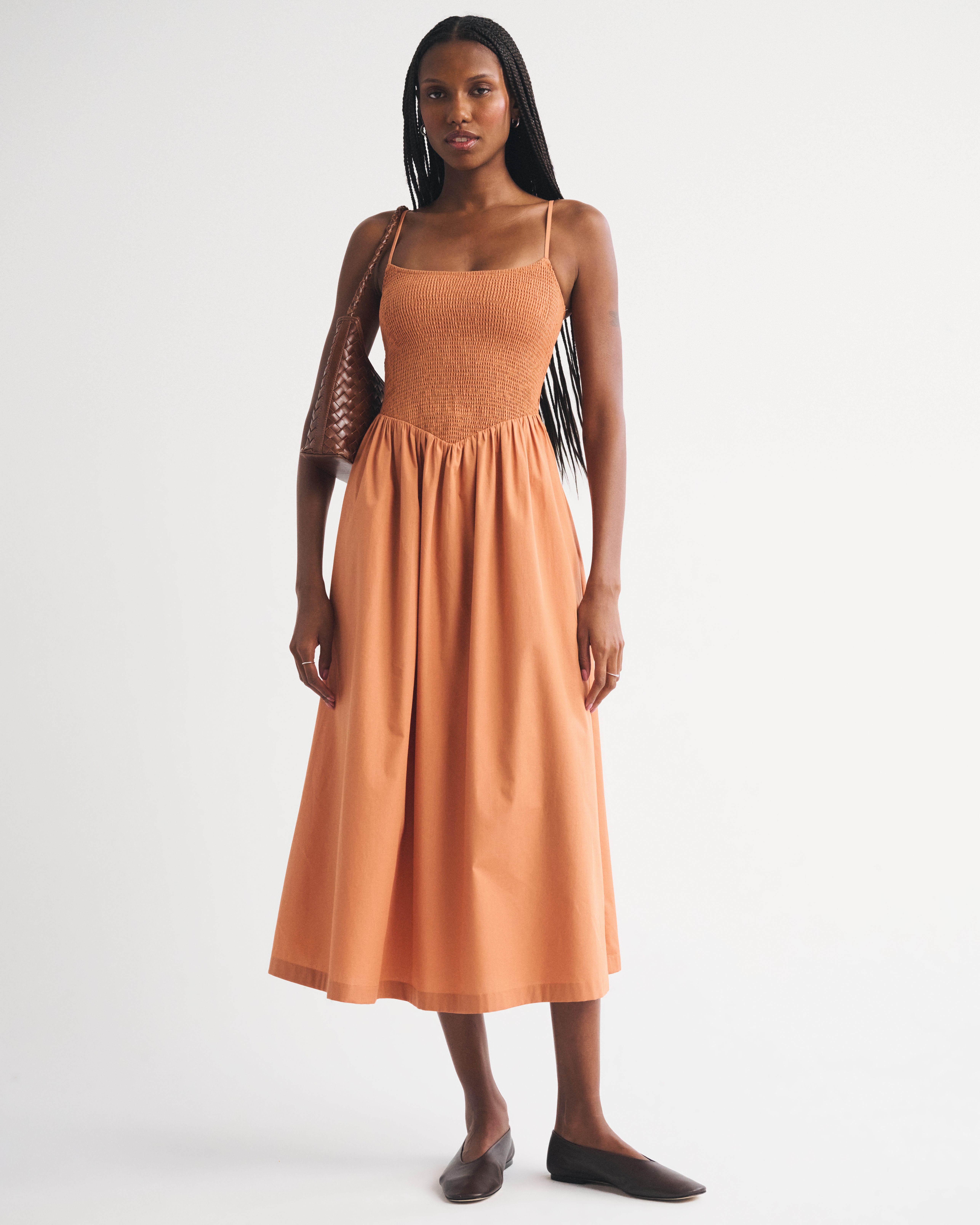 A&F Sydney Smocked Dipped-Waist Midi Dress - Sunny Yellow