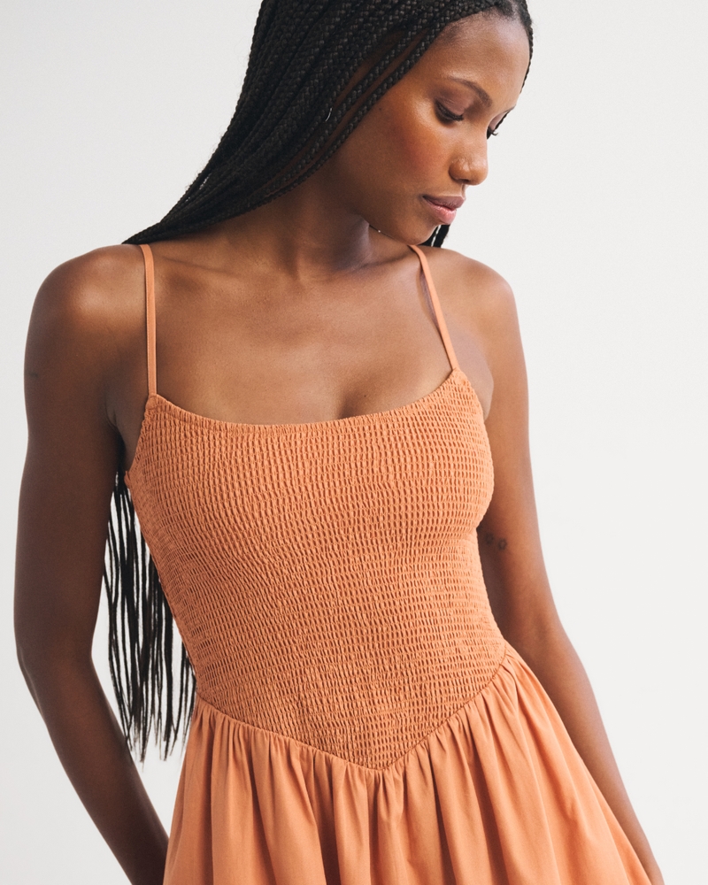 Women's A&F Sydney Smocked Dipped-Waist Midi Dress | Women's Dresses &  Jumpsuits | Abercrombie.com