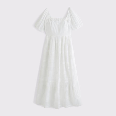 Женские платья Abercrombie & Fitch A&F Emerson Puff Sleeve Lace-Trim Midi Dress