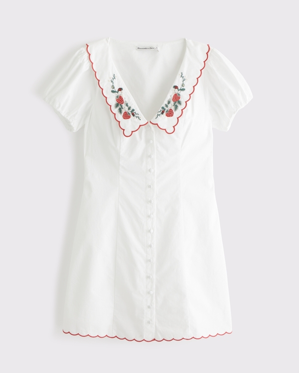 Women's Short-Sleeve Collared Mini Dress in White | Size S | Abercrombie & Fitch
