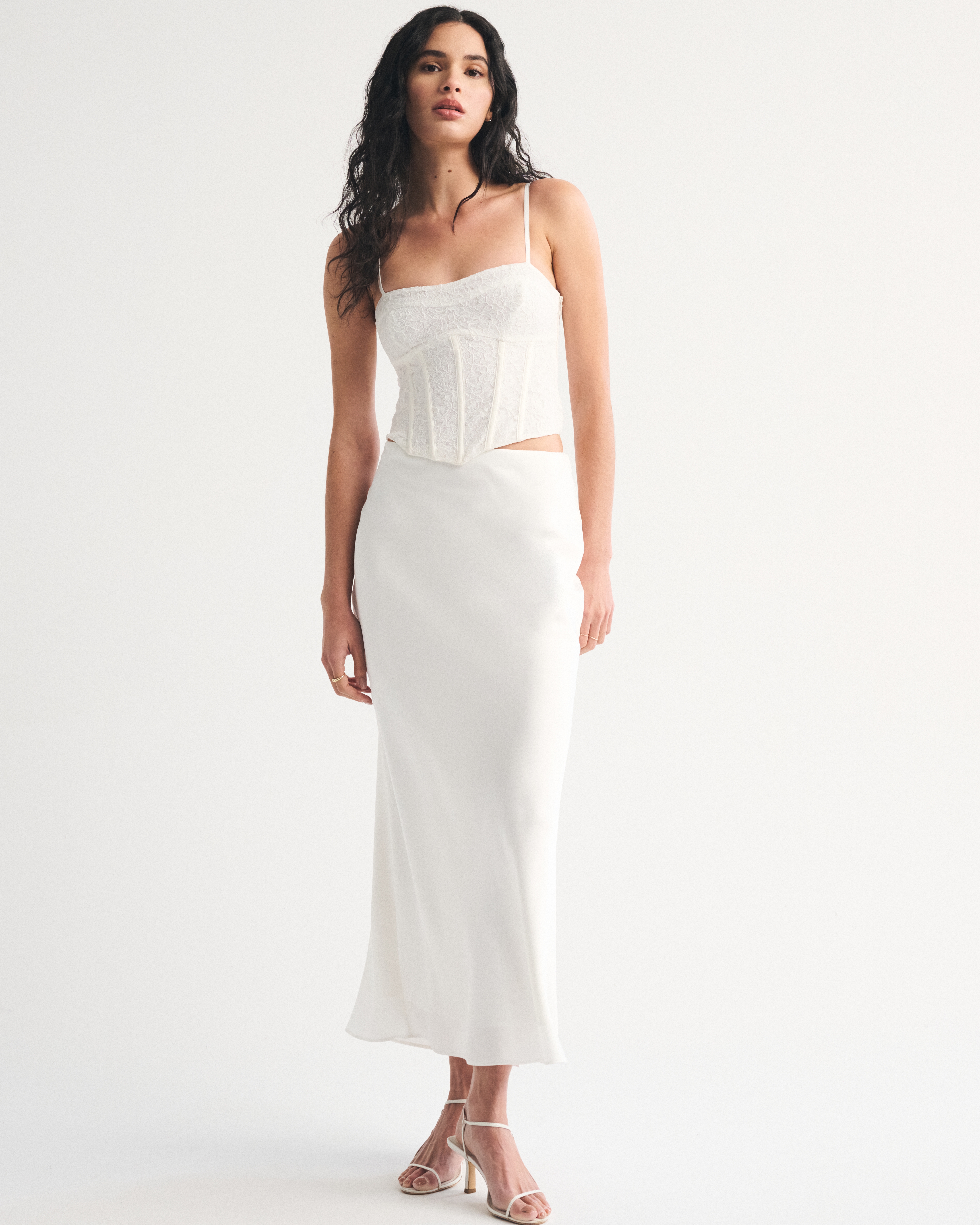 High Rise Satin Maxi Set Skirt - Off-white