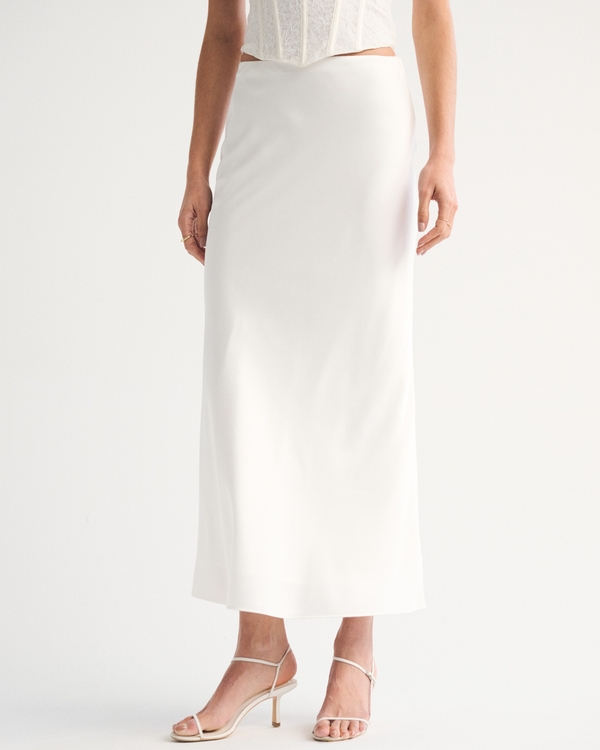 High Rise Satin Maxi Set Skirt, Off-white view 2
