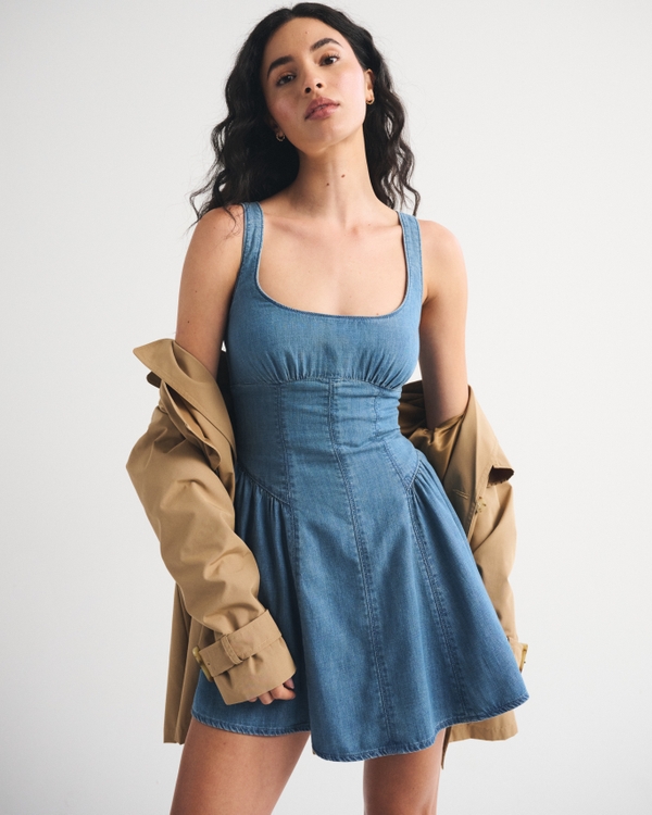 A&F Bra-Free Dylan Chambray Mini Dress, Medium view 1