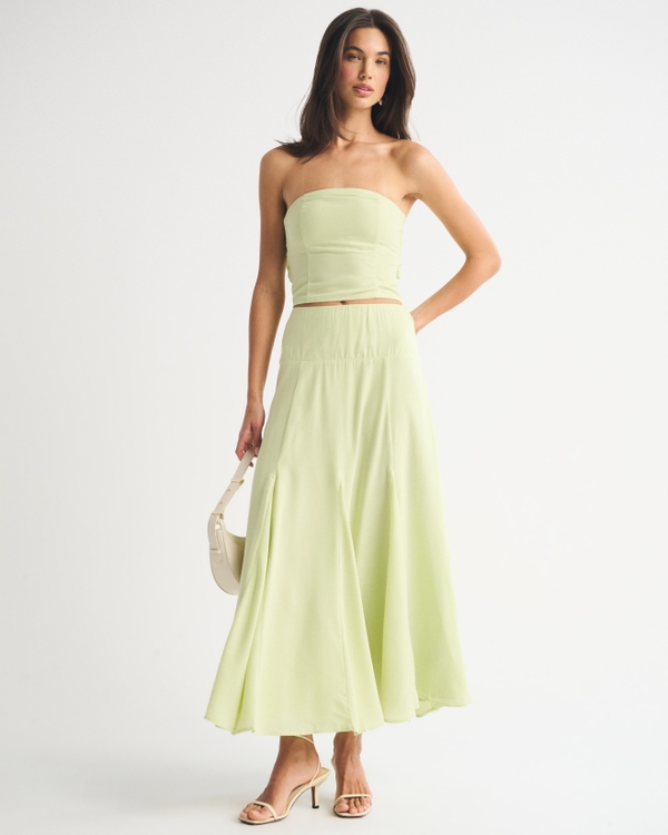 High Rise Flowy Maxi Set Skirt, Light Green view 1