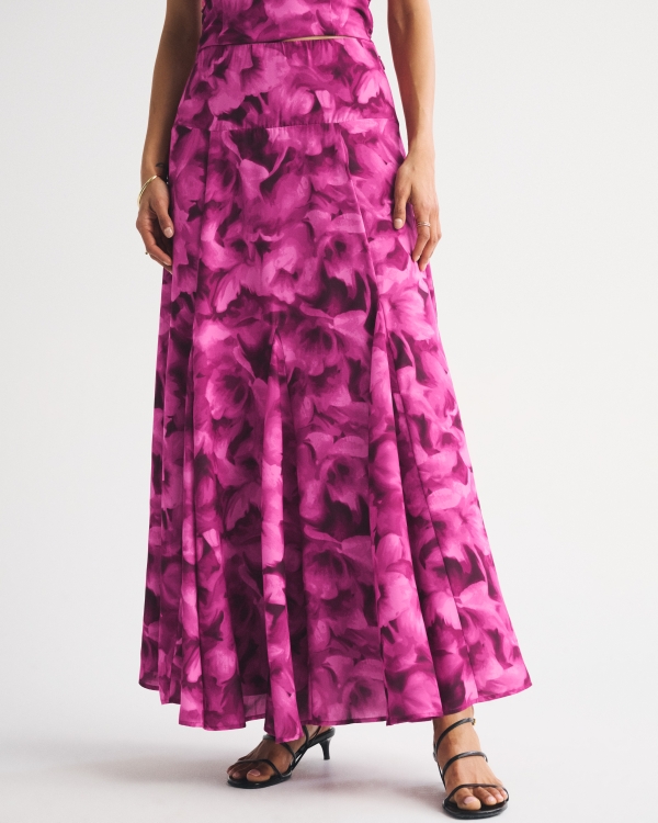 High Rise Flowy Maxi Set Skirt, Pink Floral view 2