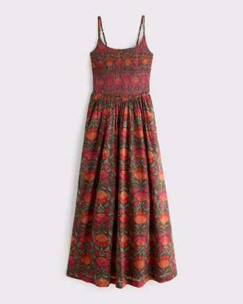 100% Cotton A&F Sydney Smocked Dipped-Waist Maxi Dress