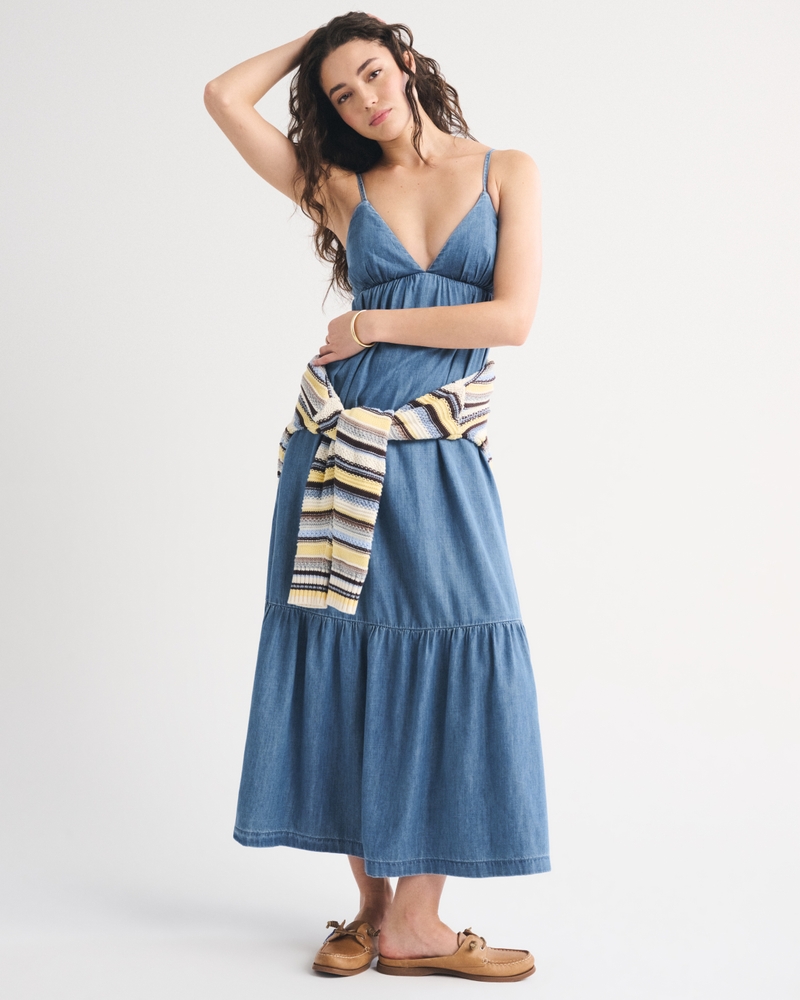 Bra-Free Chambray Flowy Maxi Dress - thumbnail 2