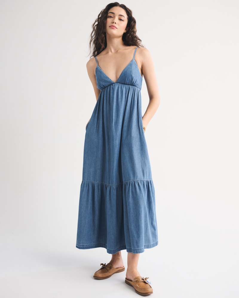 Bra-Free Chambray Flowy Maxi Dress