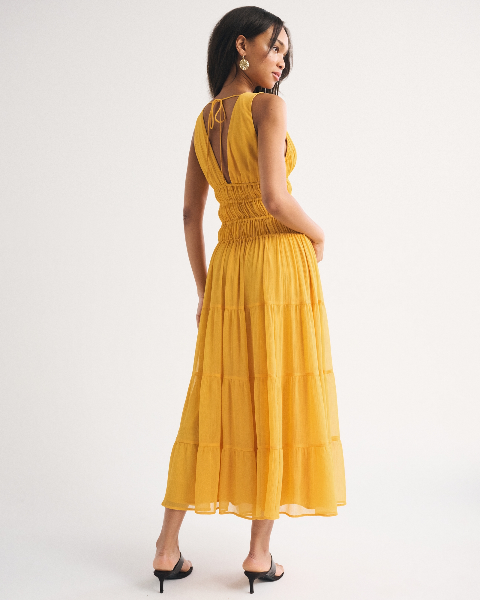 Abercrombie & Fitch Bra-Free Ruched Flowy Maxi Dress