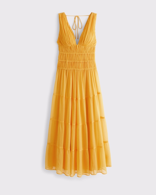 Plunge Flowy Maxi Dress, Golden view 1