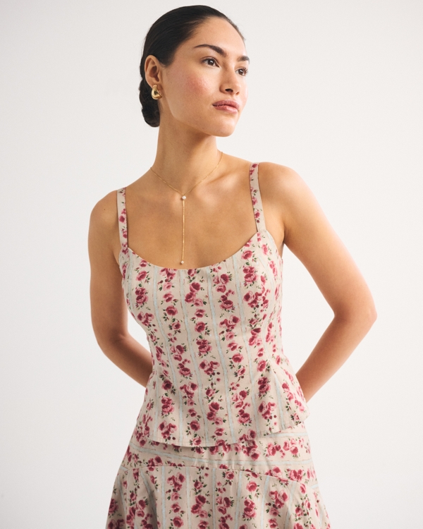 Bra-Free Scoopneck Set Top, Brown Floral view 1