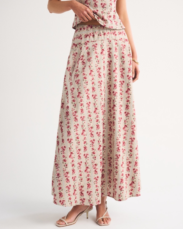 High Rise Flowy Maxi Set Skirt, Brown Floral view 2
