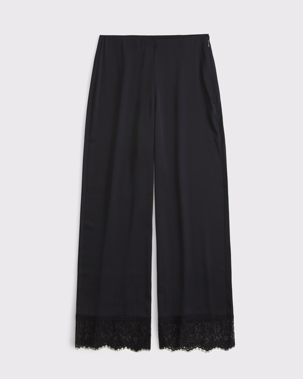 High-Rise Lace-Trim Set Pant, Black view 1