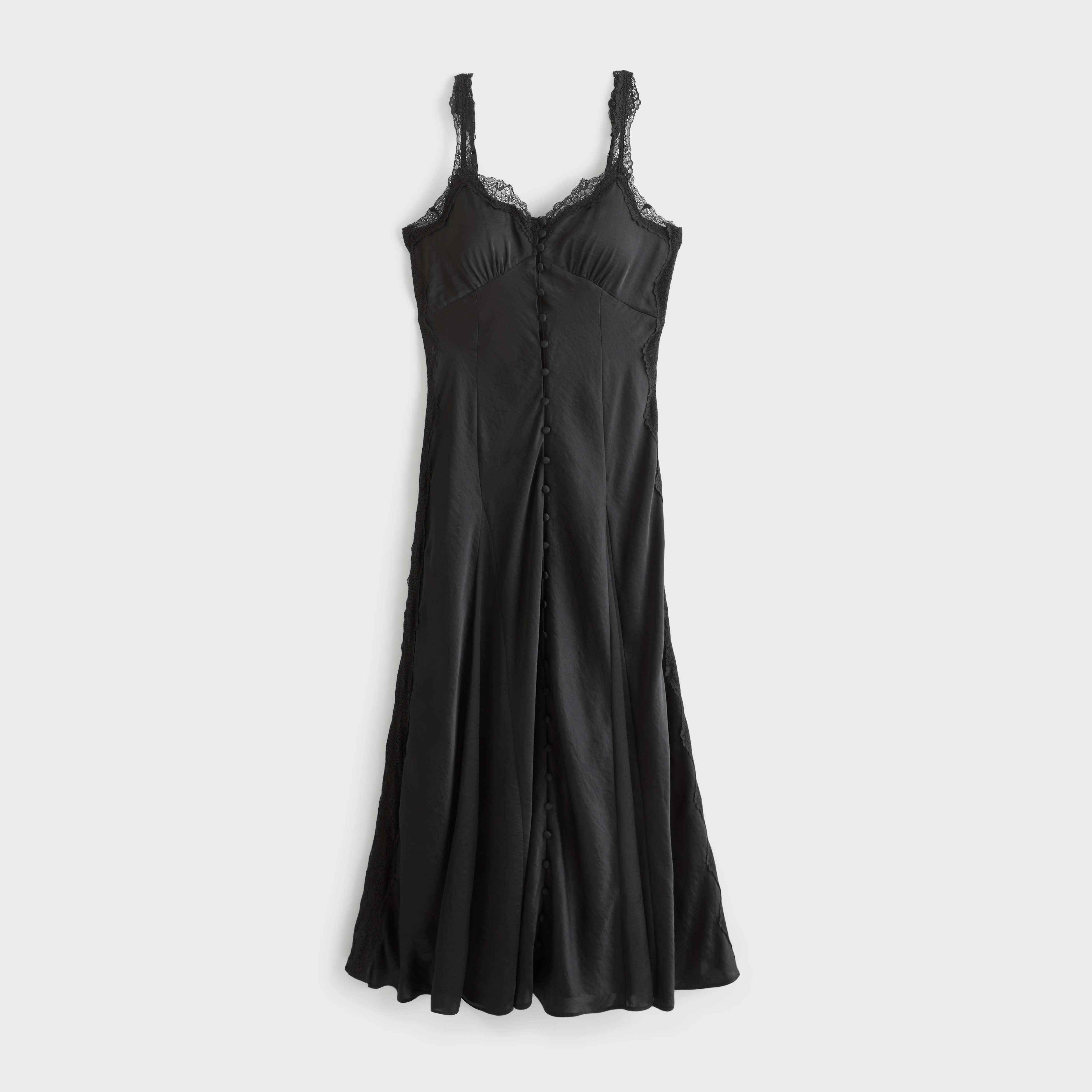 Женское платье Abercrombie & Fitch Bra-Free Lace Button-Through Midi, цвет: Чёрный