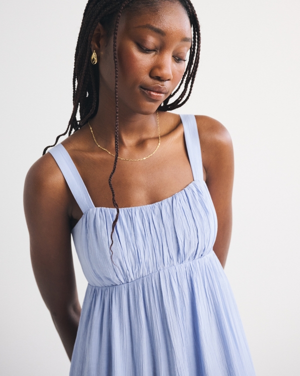 Bra-Free Sweetheart Ruched Flowy Maxi Dress, Light Blue view 2