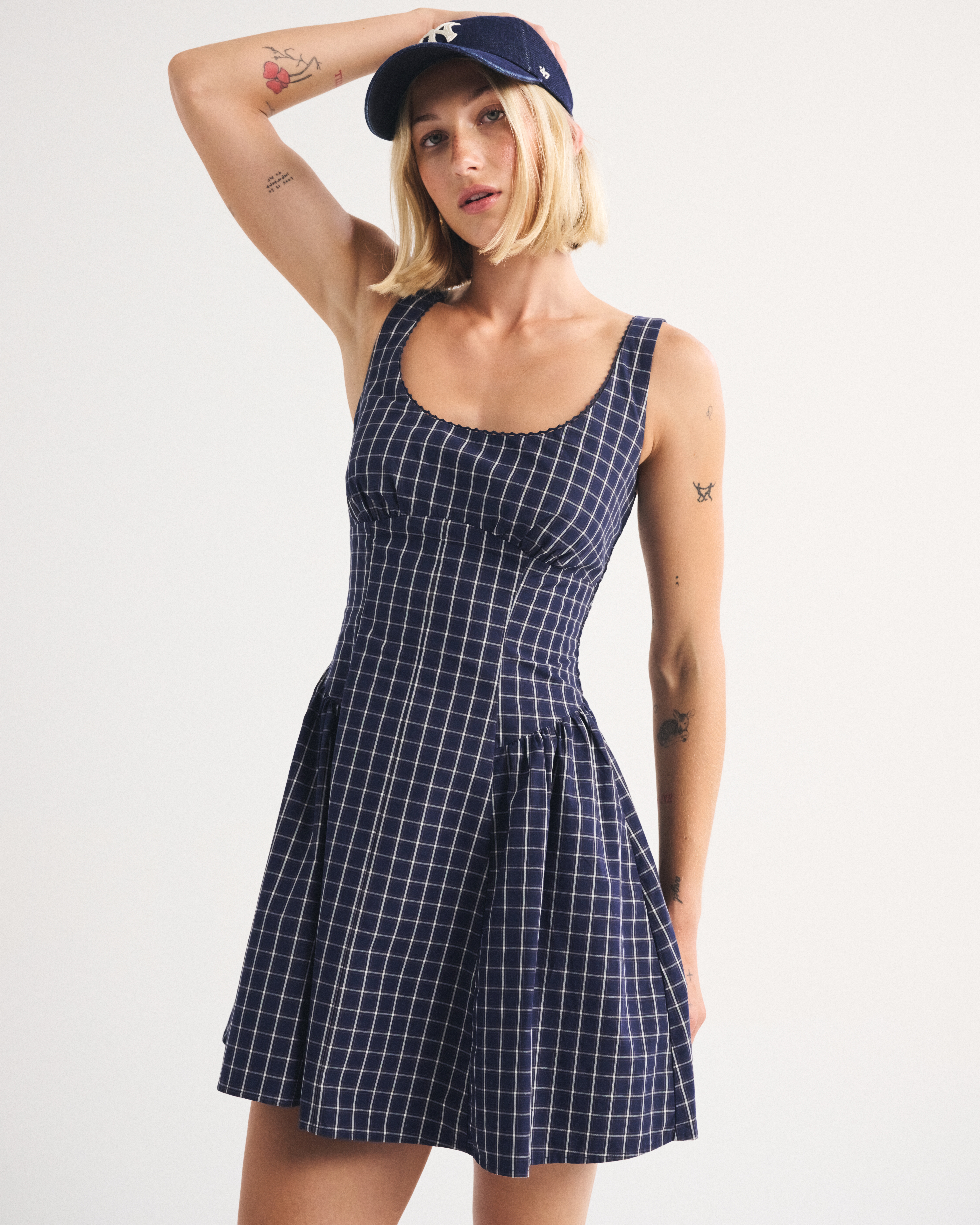 Abercrombie & Fitch A&f Dylan Bra-free Mini Dress In Navy Check