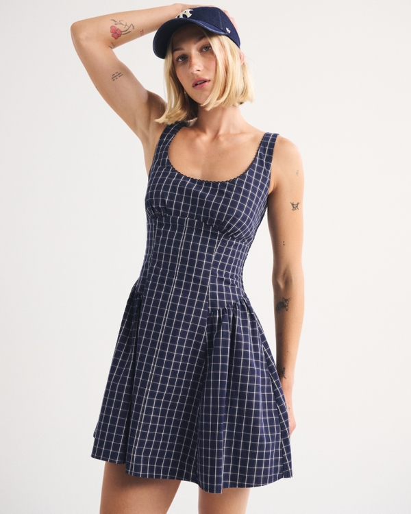 A&F Dylan Bra-Free Mini Dress, Navy Check view 1