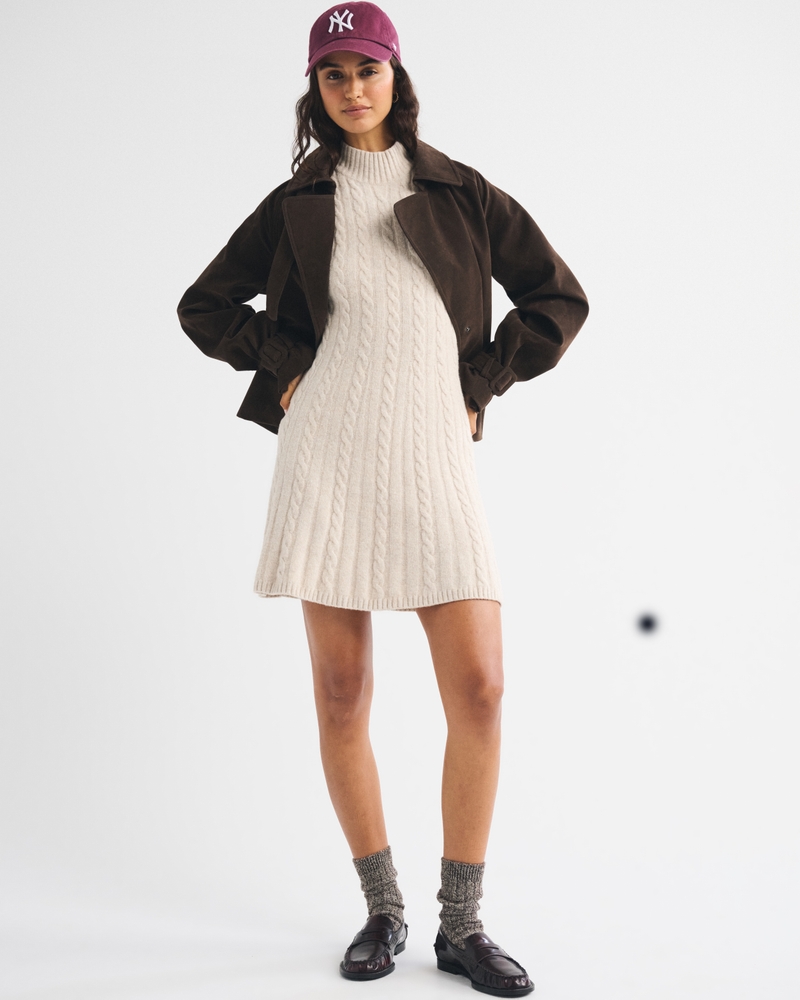 Mock Neck Cable Mini Sweater Dress - thumbnail 8